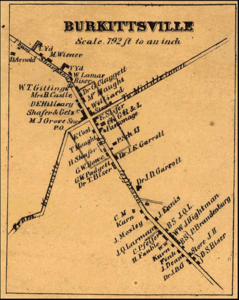 The Isaac Bond Map of 1858 showing the existing buildings and ownership of the properties. Note that St. Paul’s Lutheran Church, which was built in 1859, is not shown.